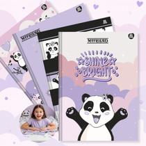 Kit Caderno Brochura Capa Dura Grande Panda My Friend 4un 80 folhas Rosa Lilás Escolar Ensino Fundamental Infantil