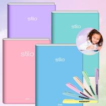 Kit Caderno Brochura Grande com Pauta Capa Dura 4 Cores Tom Pastel + Kit Marca Texto 6 Cores Tons Pasteis Escolar Kit Caderno Brochura Grande com Pauta Capa Dura 4 Cores Tom Pastel + Kit Marca Texto 6 Cores Tons Pasteis Escolar