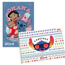 Kit Caderno Brochura Stitch Disney + Caderno Desenho Cartografia 80fls Capa Dura Grande Escolar Ensino Fundamental Coleg