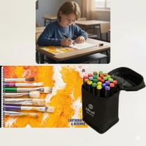 Kit Caderno Cartografia Desenho Capa Dura Estampa 60 Folhas e 24 Canetas Canetinhas Hidrográficas Cores Material Escolar Artes Kit Caderno Cartografia Desenho Capa Dura Estampa 60 Folhas e 24 Canetas Canetinhas Hidrográficas Cores Material Escolar Artes
