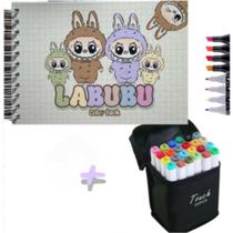 Kit Caderno de Atividades Labubu + canetinha 24 cores Ponta dupla