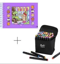 Kit Caderno de Colorir Bobbie Goods + Kit Canetinha Duas Pontas Com 48 Cores