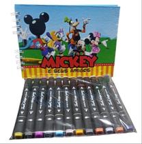 Kit Caderno De Colorir Mickey E Pluto 50 Folhas 180g Com 12 Canetinhas Profissionais