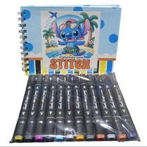 Kit Caderno De Colorir Stitchi 50 Folhas 180g Com 12 Canetinhas Profissionais Kit Caderno De Colorir Stitchi 50 Folhas 180g Com 12 Canetinhas Profissionais