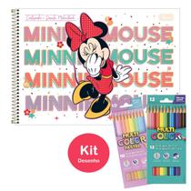 Kit Caderno de Desenho Minnie Disney 80 Fls Capa Dura com Adesivo Tilibra + Lápis de Cor Faber 22 Cores Escolar Infantil Kit Caderno de Desenho Minnie Disney 80 Fls Capa Dura com Adesivo Tilibra + Lápis de Cor Faber 22 Cores Escolar Infantil