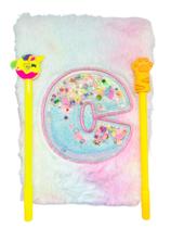 Kit Caderno Escolar Fofo Letra Acompanha 2 canetas gliter pelúcia