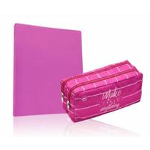 Kit Caderno Flex Universitario ACP Pink 96 Folhas + Estojo Make Duplo Pink DAC
