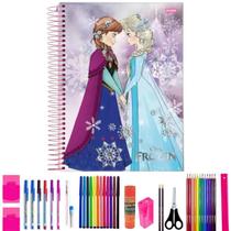 Kit Caderno Frozen Arame 200 Folhas Capa Dura Com 40 Itens