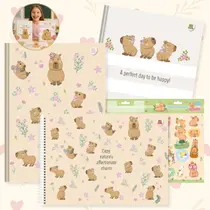 Kit Caderno Grande Capivara Brochura Capa Dura Kit 2un com Pauta + Caderno Desenho 60fls Escolar para Ensino Fundamental