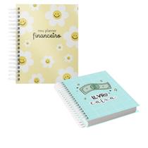 Kit Caderno Livro Caixa Azul Com Planner Financeiro Flor Minhas Contas Organizadas