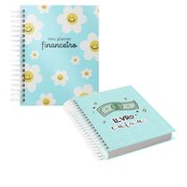 Kit Caderno Livro Caixa Azul Com Planner Financeiro Flor Minhas Contas Organizadas