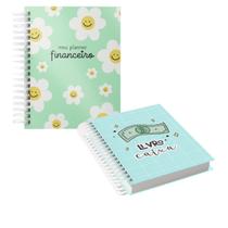 Kit Caderno Livro Caixa Azul Com Planner Financeiro Flor Minhas Contas Organizadas
