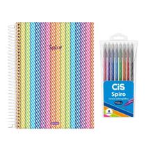 Kit Caderno Spiro 10 matérias + Caneta Spiro 8 cores