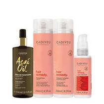 Kit Cadiveu Essentials Hair Remedy Shampoo Condicionador Leave-in Sérum e Açaí Oil 110 (4 produtos)
