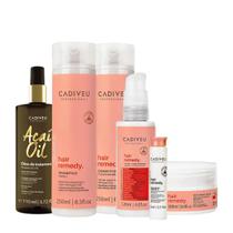 Kit Cadiveu Essentials Hair Remedy Shampoo Condicionador Máscara Sérum Ampola e Açaí Oil 110 (6 produtos)