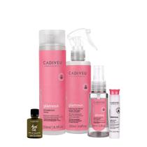 Kit Cadiveu Professional Essentials Glamour Shampoo Ampola Fluído Sérum e Açaí Oil 10 (5 produtos)