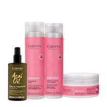 Kit Cadiveu Profissional Essentials Glamour Shampoo Condicionador Máscara e Açaí Oil 60 (4 produtos)