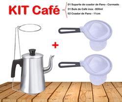 Kit Café - 01 Bule 800ml Inox - 01 Suporte de Coador Inox - 02 Coador de Pano 11cm - PANAMI