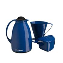 Kit Café 03 Peças Azul Garrafa Coador E Açucareiro Livre Bpa