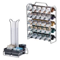 Kit Café 2 Peças Suporte 50 Cápsulas Nespresso Porta Copos Sachês Cromado Future