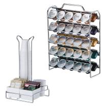 Kit Café 2 Peças Suporte 50 Cápsulas Nespresso Porta Copos Sachês Cromado Future