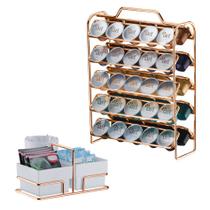 Kit Café 2 Peças Suporte 50 Cápsulas Nespresso Porta Sachês Cobre Rose Gold - Future