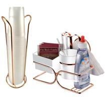 Kit Café 2 Peças Suporte Copos 200ml Porta Sachês Guardanapos Adoçante Rose Gold - Future Kit Café 2 Peças Suporte Copos 200ml Porta Sachês Guardanapos Adoçante Rose Gold - Future