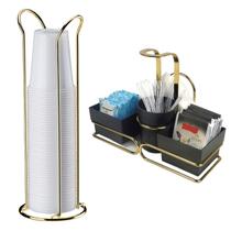 Kit Café 2 Peças Suporte Copos 200ml Porta Sachês Mexedores Guardanapos Preto Dourado - Future Kit Café 2 Peças Suporte Copos 200ml Porta Sachês Mexedores Guardanapos Preto Dourado - Future