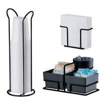 Kit Café 3 Peças Porta Sachês Copos 200ml Suporte Guardanapos Preto Fosco - Future