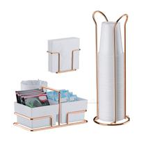Kit Café 3 Peças Suporte Copos Descartáveis 200ml Porta Sachês Guardanapos Cobre Rose Gold - Future