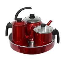 Kit Café Alumínio Chaleira Fervedor Bule Forma Bolo Vermelho Kit Café Alumínio Chaleira Fervedor Bule Forma Bolo Vermelho