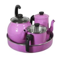 Kit Café Alumínio Chaleira Fervedor Bule Forma de Bolo Rosa