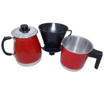 Kit Café Bule Fervedor Coador Filtro Vermelho Básico