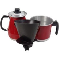 Kit Café Bule Fervedor Coador Vermelho Básico