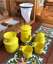 Kit Cafe Cafe Bule e Canecas Completo Amarelo
