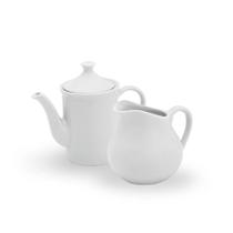 Kit Café Chá com Bule 650ml e Jarra 750ml Porcelana Branca Louça