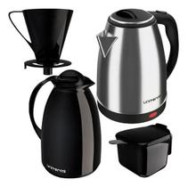 Kit Café Chaleira Elétrica Garrafa Açucareiro Coador suporte filtro