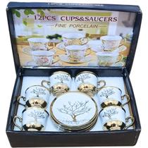 Kit Café Clássico e Sofisticado 6 Xícaras e Pires 80ml com Detalhes Dourados. Luxo e Elegância para seu Cafézinho.