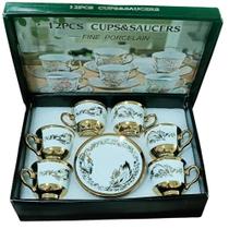 Kit Café Clássico e Sofisticado 6 Xícaras e Pires 80ml com Detalhes Dourados. Luxo e Elegância para seu Cafézinho.