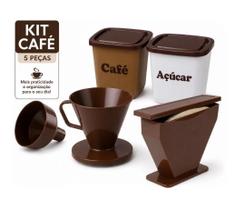 Kit Café Completo 5 Peças Porta Café, Porta Açúcar, Porta Filtro, Adaptador para Garrafa e Guarda Filtro