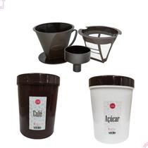 Kit Café Completo Porta Filtro Permanente Potes Café Açúcar