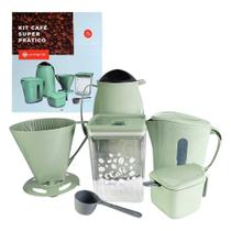 Kit Café Completo Super Prático com 6 Peças Verde Garrafa Térmica 1 litro Coador Açucareiro Leiteira Organizador Hermético