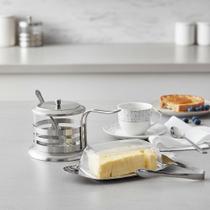 Kit Café da Manhã com Açucareiro de Vidro e Colher de Servir + Manteigueira de Inox c/ Tampa e Pegador Kit Café da Manhã com Açucareiro de Vidro e Colher de Servir + Manteigueira de Inox c/ Tampa e Pegador