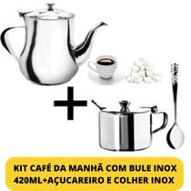 Kit Café Da Manhã Com Bule Inox 280ml + Açucareiro Com Colher Inox Elegante Cozinha Para Café Chá E