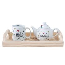 Kit Café da Manhã Dia das Mães 3 pçs - Bandeja Bule Caneca Kit Café da Manhã Dia das Mães 3 pçs - Bandeja Bule Caneca