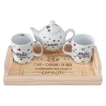 Kit Café da Manhã Dia das Mães 4 pçs - Bandeja Bule Caneca