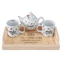 Kit Café da Manhã Dia das Mães 4 pçs - Bandeja Bule Caneca