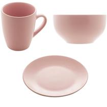 Kit Café da Manhã Lanche Bowl Cerâmica Rosa 3 Peças - Lyor
