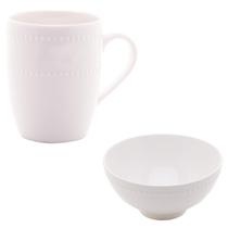 Kit Café da Manhã Lanche Bowl Porcelana Branco 2 Peças Lyor