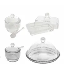Kit Café da Manhã Pearl Queijeira Açucareiro Manteigueira Meleira Cristal Wolff Mesa Posta Kit Café da Manhã Pearl Queijeira Açucareiro Manteigueira Meleira Cristal Wolff Mesa Posta